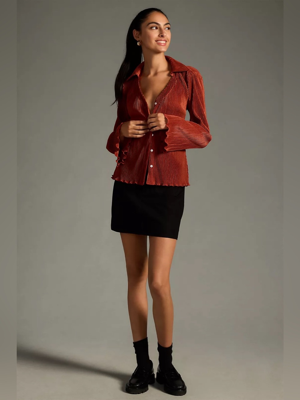 Anthropologie DOLAN Lettuce-Hem Buttondown Top - Picture 4 of 4
